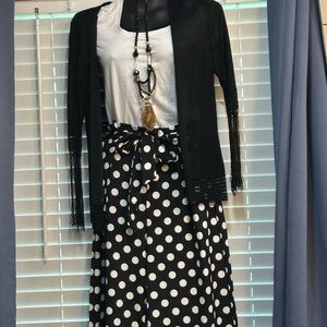 Polka Dot Black & White wide legged pants with Tie Waist.